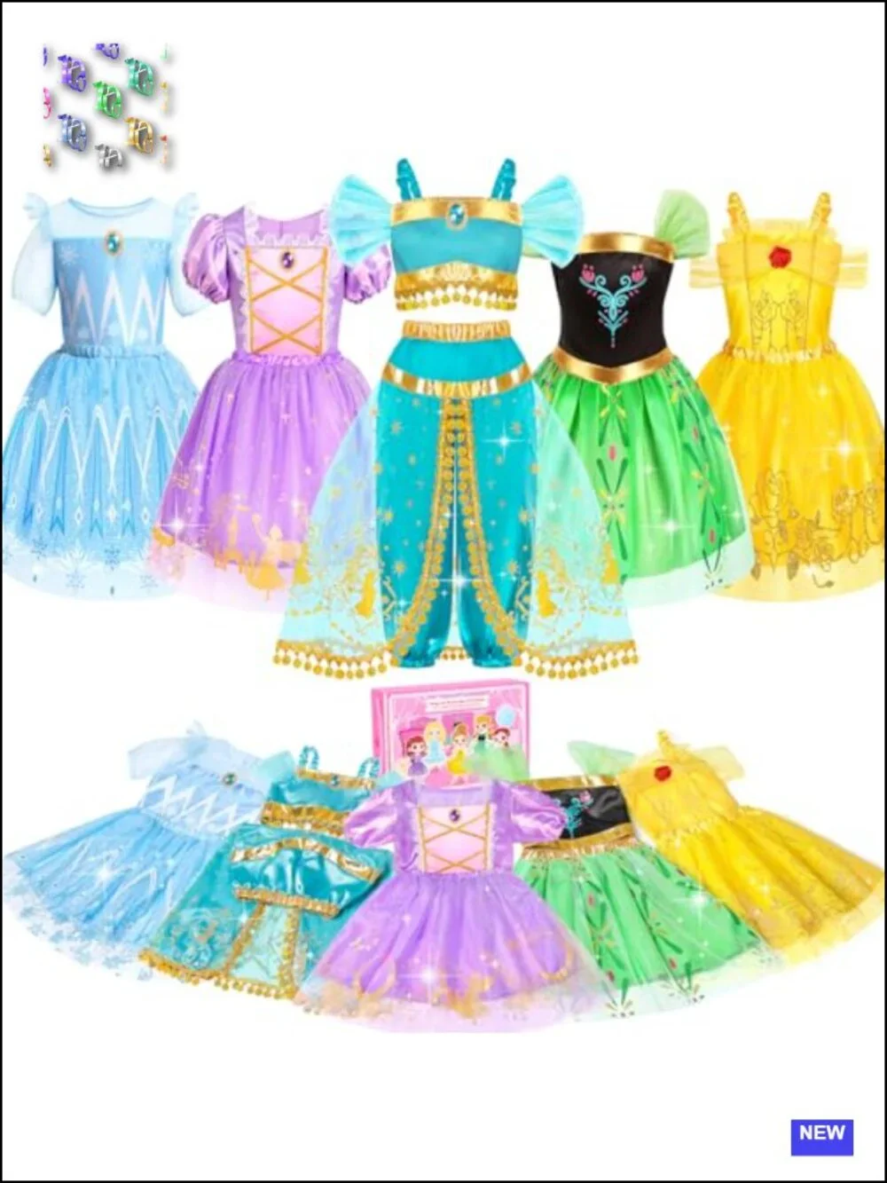 5 Set Princess Costumes Girls Tops Skirts Velcro Closure Elastic Waistband